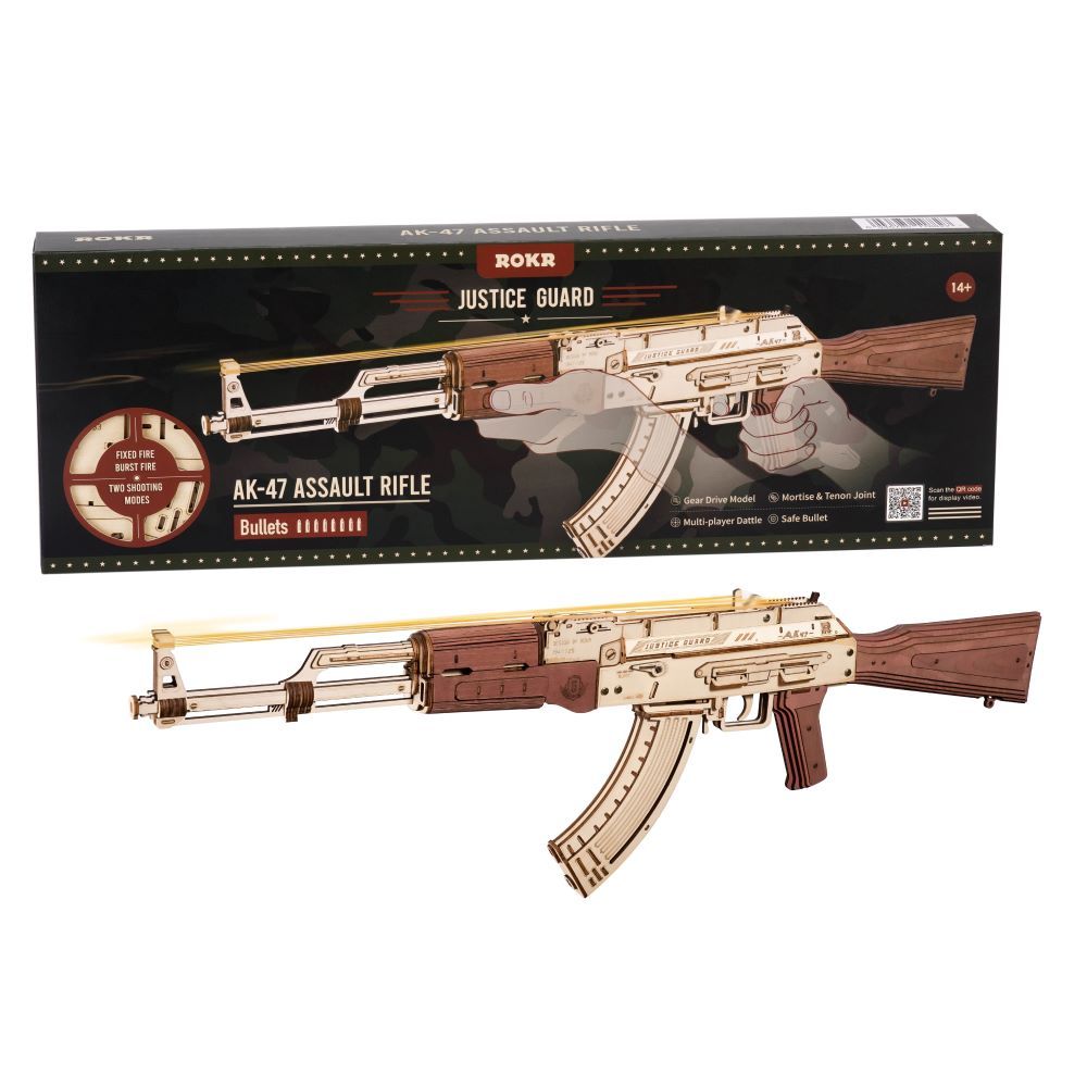 Automatic Rifle AK-47 3D Wooden Assembly Gun Double Firing Modes Funny DIY Toys For Kids Adults Justice Guar LQ901