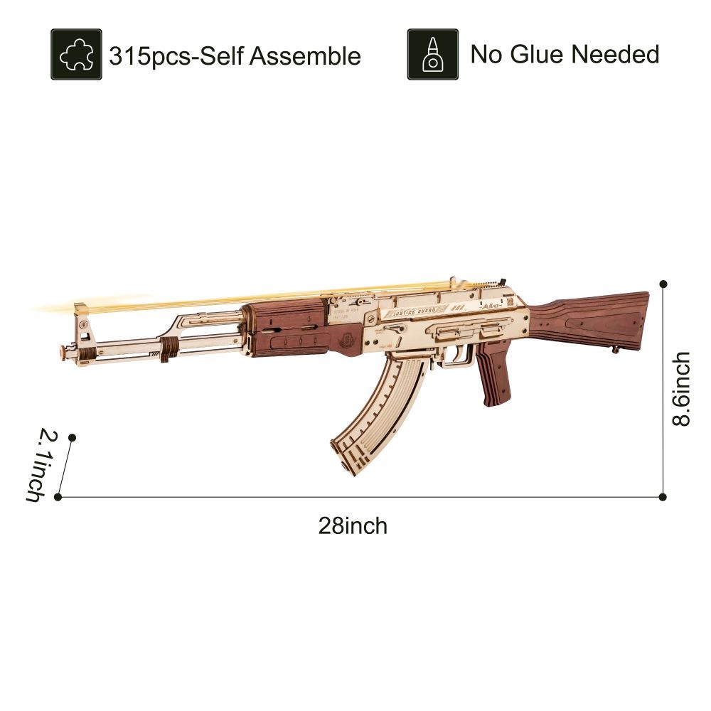 Automatic Rifle AK-47 3D Wooden Assembly Gun Double Firing Modes Funny DIY Toys For Kids Adults Justice Guar LQ901