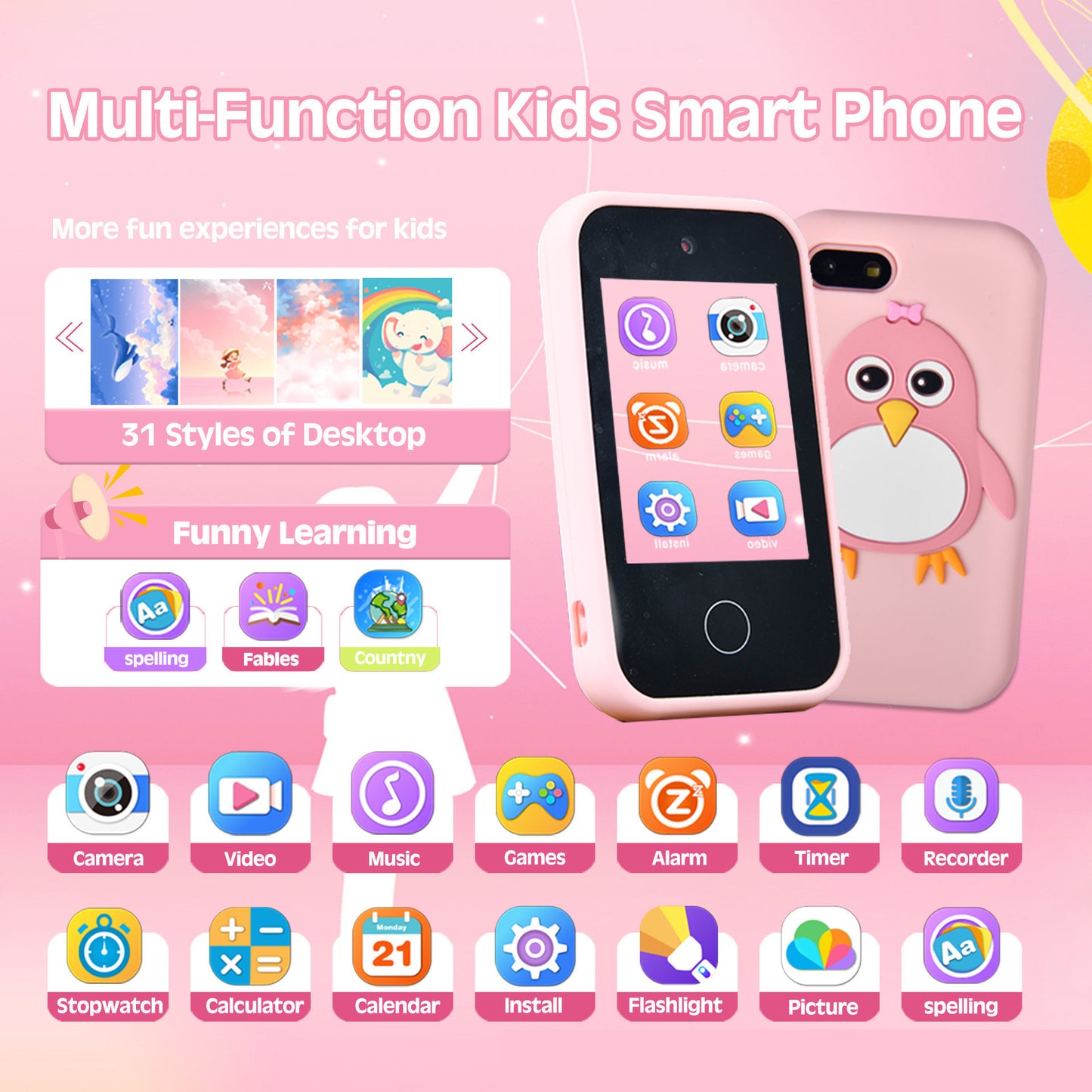 Children's Smart Touch Mobile Phone Silicone Penguin Toy